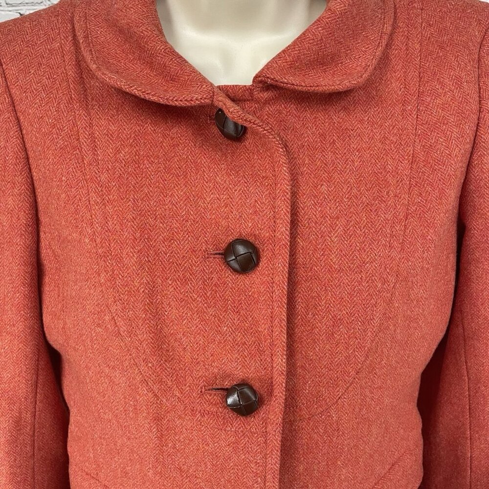 J.CREW Orange Wool Blend Textured Chevron Buttoned Collared Lined Jacket Size 6 - Picture 4 of 15